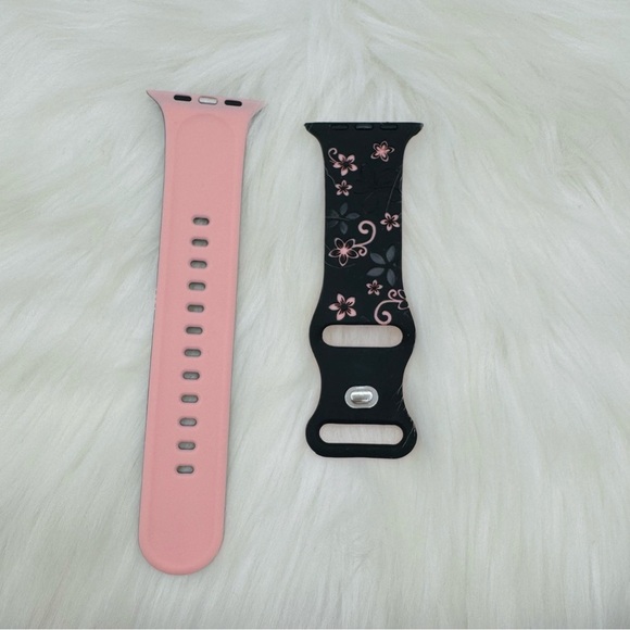 New Black & Pink Floral Design Apple Watch Bands 42mm 44mm 45mm 49mm - Picture 5 of 9